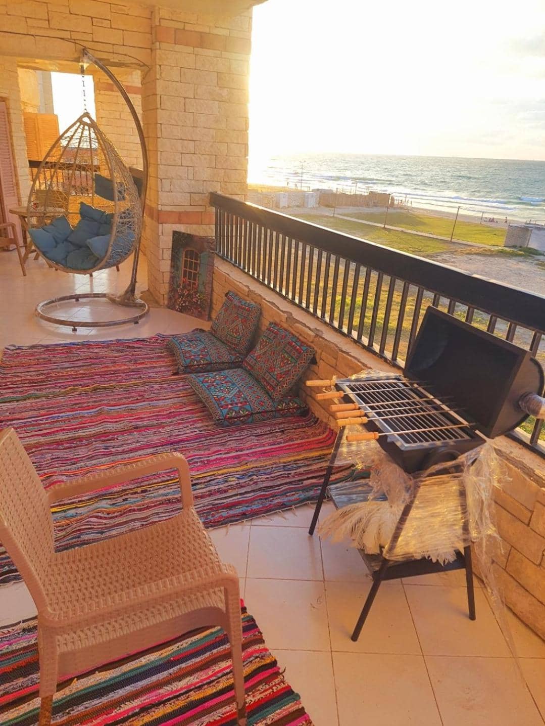 Hotel appartment sea view free wifi 3 bedrooms 2 full bathrooms 4th floor Bellevue village agami alexandria families are preferred available all year days  — 2