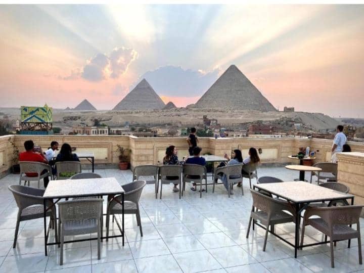 Golden pyramids view