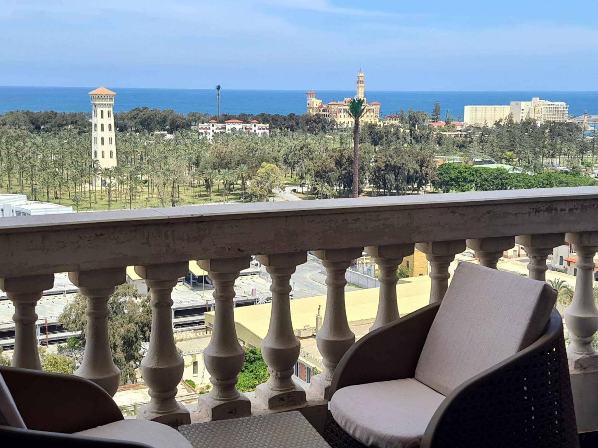 Sea and Montaza Palace view 2 bedrooms apartment alexandria,2 full bathrooms, with 2 AC and 1 Stand Fan, free wifi , available all year days with 3 heavy b — 3